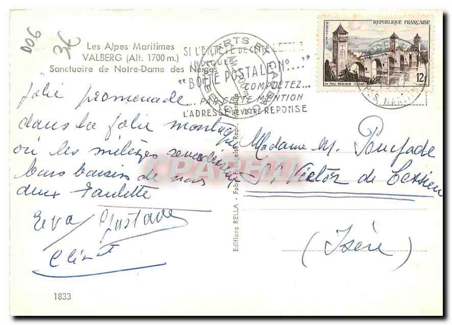 CPM Les Alpes Maritimes Valberg Sanctuaire de Notre Dame des Neiges  — Rückseite