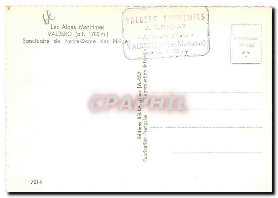 CPM Les Alpes Maritimes Valberg Sanctuaire de Notre Dame des Neiges  — Verso
