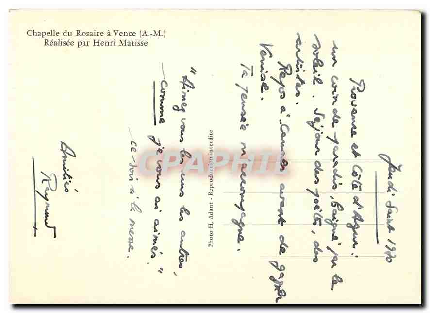 CPM Chapelle du Rosaire a Vence A M  — Rückseite
