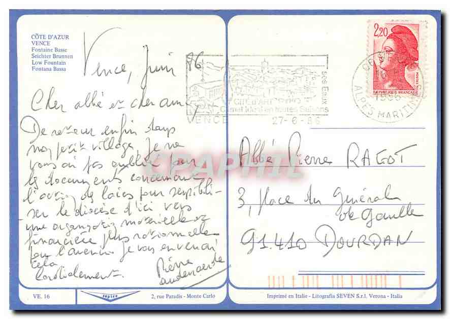 CPM Cote d'Azur  — Rückseite