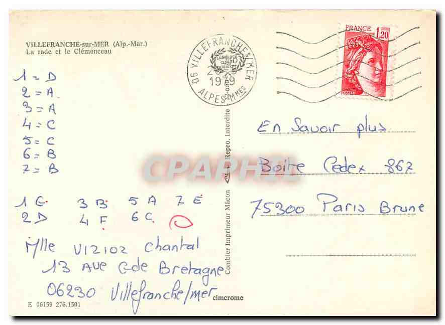 CPM Villefranche sur Mer Alp Mer La rade et le Clemenceau  — Rückseite