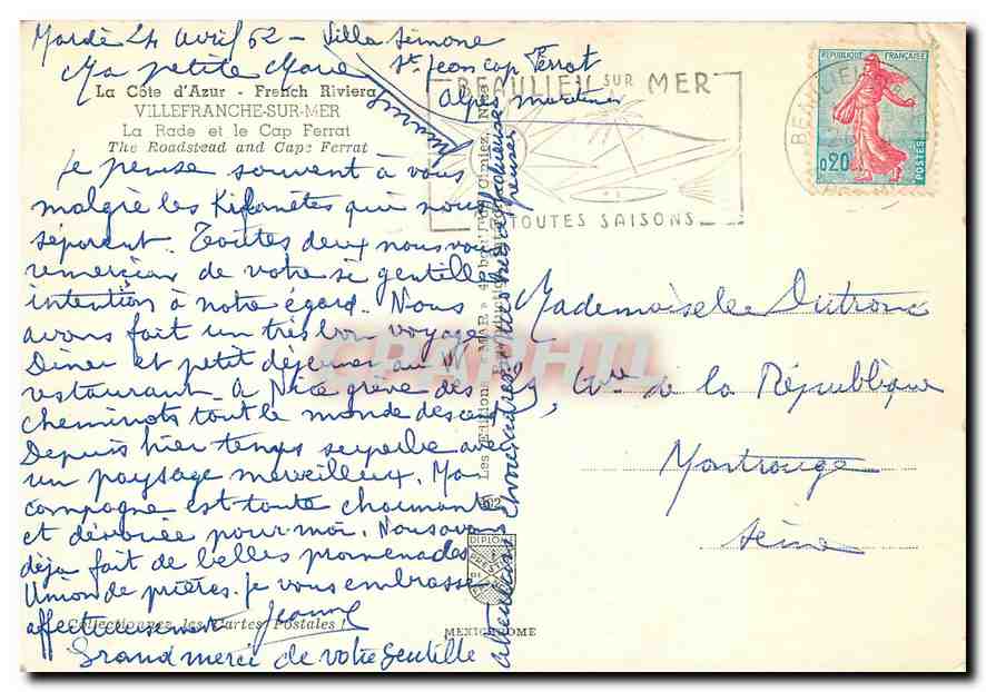 La Côte d'Azur — Villefranche-sur-Mer et le Cap-Ferrat — éditeur IRIS — Rückseite