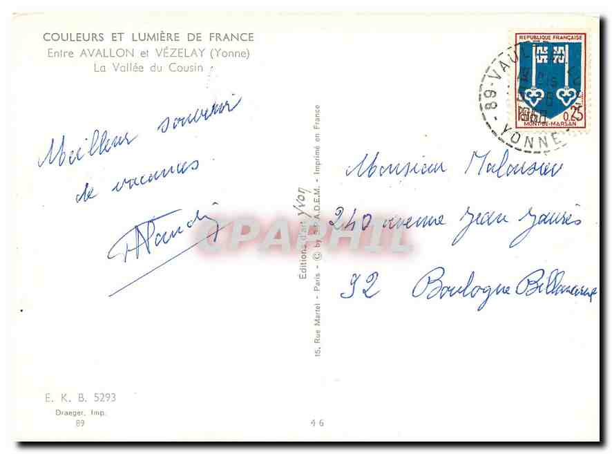 Die Tal der Cousin — Zwischen Avallon und Vézelay (Yonne) — Éditions Draeger, Nr. 5293 — Rückseite