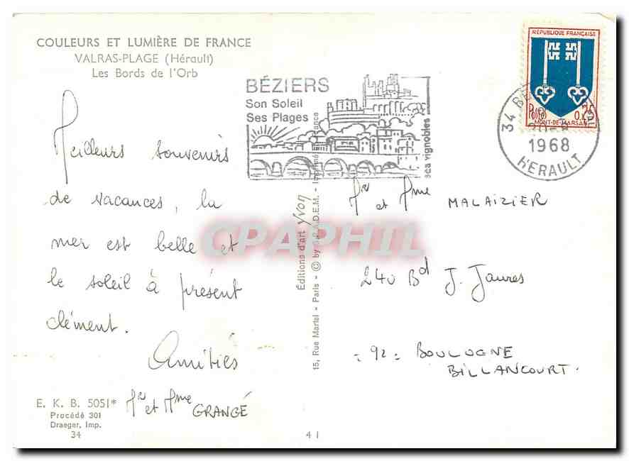 CPM Couleurs et Lumiere de France Valras Plage Herault Les Bords de l'Orb  — Back