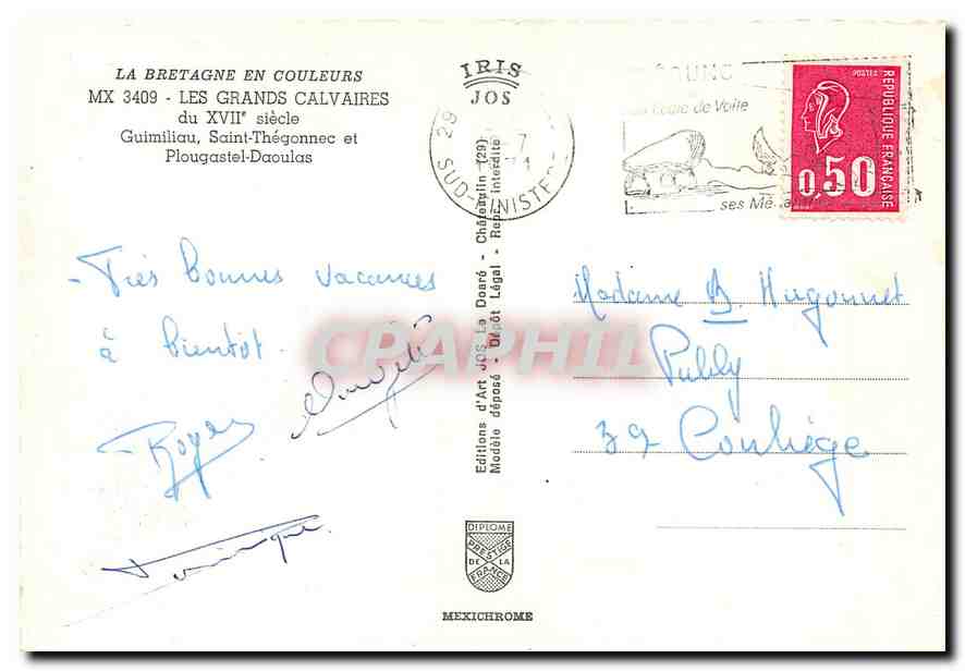 CPM La Bretagne en Couleurs Les Grands Calvaires Guimiliau Saint Thegonnec et Plougastel Daoulas  — Rückseite