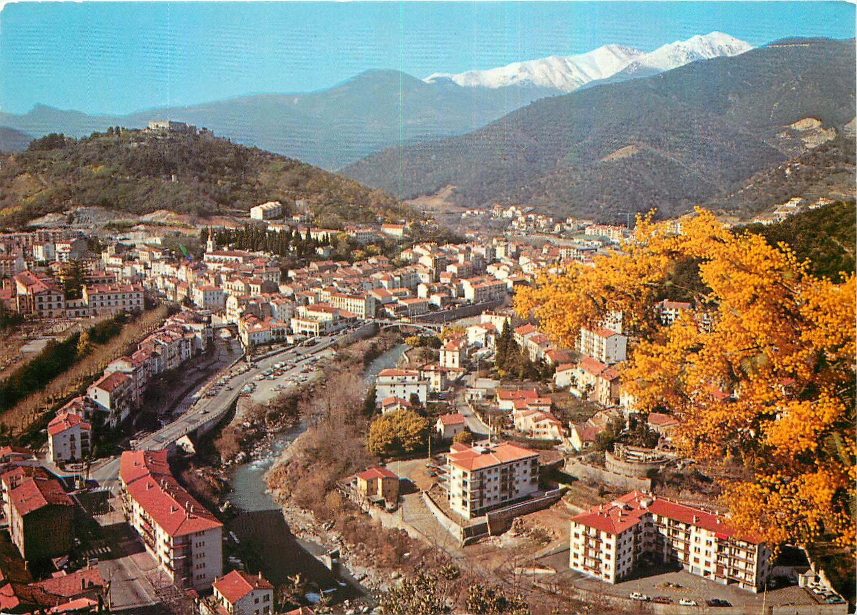 CPM Amelie les Bains Pyr Or La Perle des Pyrenees Vue generale au fond le Canigou enneige 