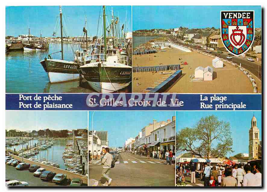 CPM St Gilles Croix de Vie Vendee Port de peche La plage Rue principale