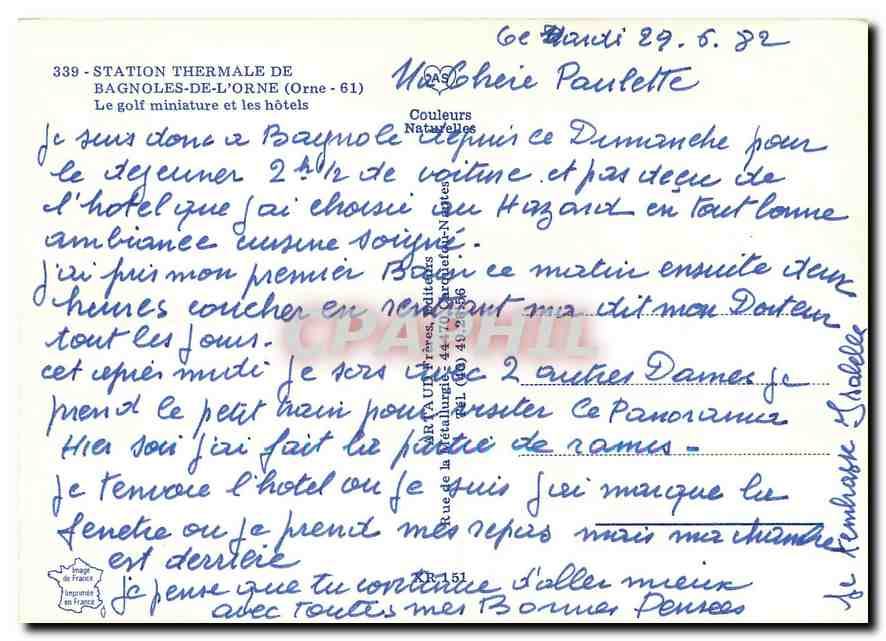 CPM Station Thermale de l'Orne Orne Le golf miniature et les hotels  — Verso