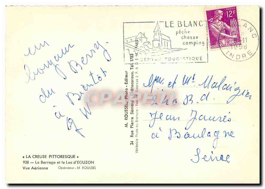 CPM La Creuse Pittoresque Le Barrage et le Lac d'Eguzon Vue aerienne  — Verso