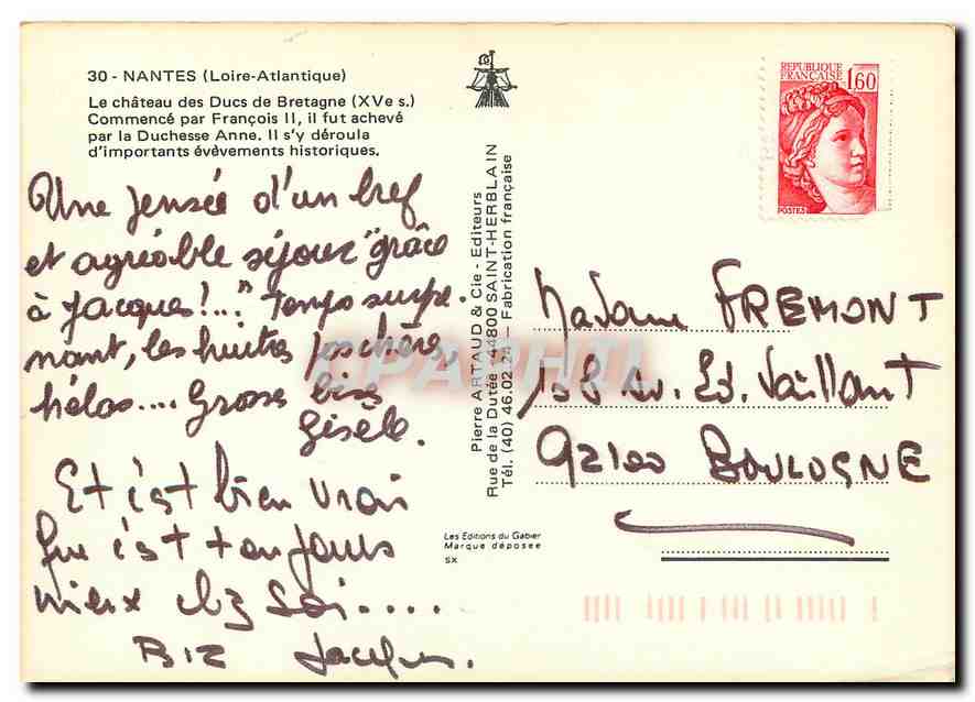 CPM Nantes Loire Atlantique Le Chateau des Ducs de Bretagne Commence par Francois II  — Back