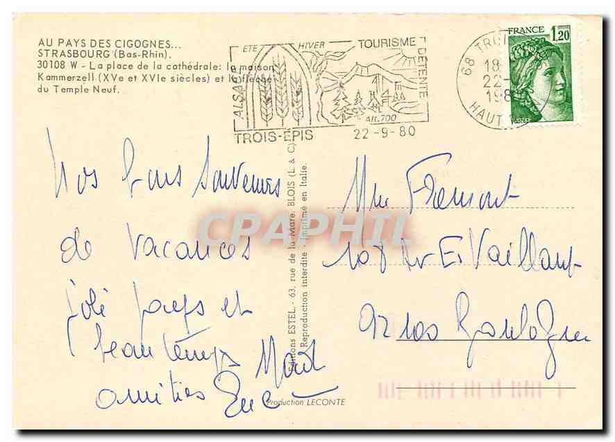 CPM Au Pays des Cigognes Strasbourg Bas Rhin La place de la cathedrale la maison Kammerzell et la fl — Rückseite