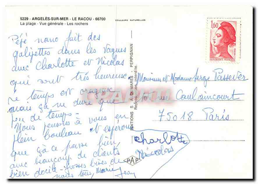 CPM Argeles sur Mer Le Racou La Plage Vue generale Les rochers  — Rückseite