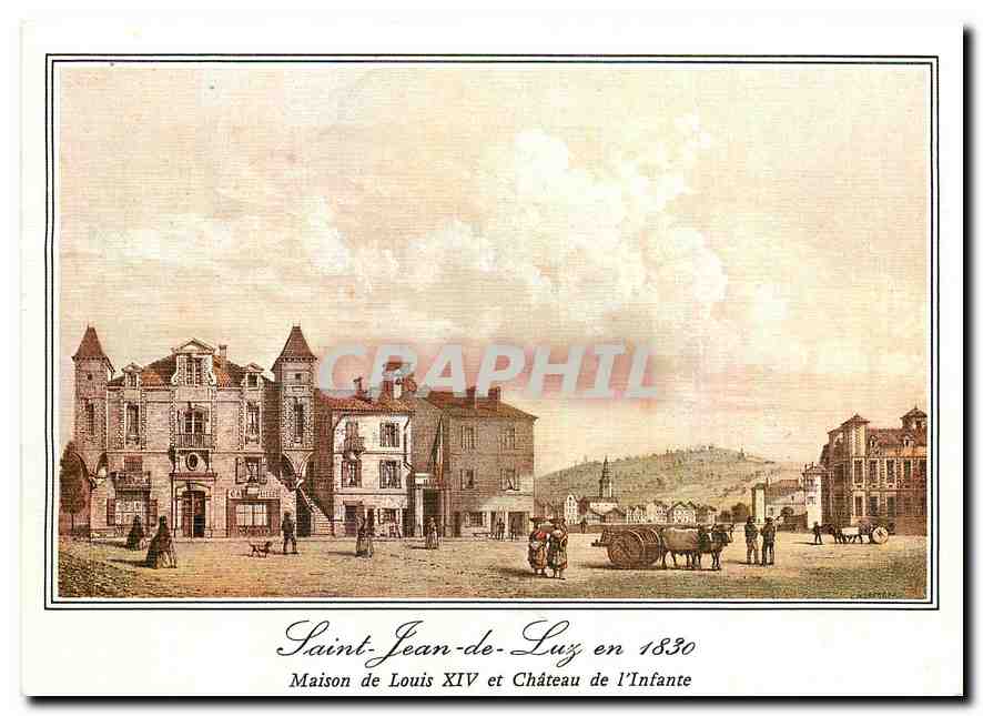 CPM Saint Jean de Luz Vieilles Gravures Maison Louis XIV Chateau de l'Infante et au fond Village ave