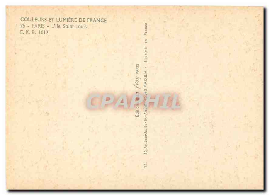 CPM Couleurs et Lumiere de France Paris L'Ile Saint Louis  — Verso