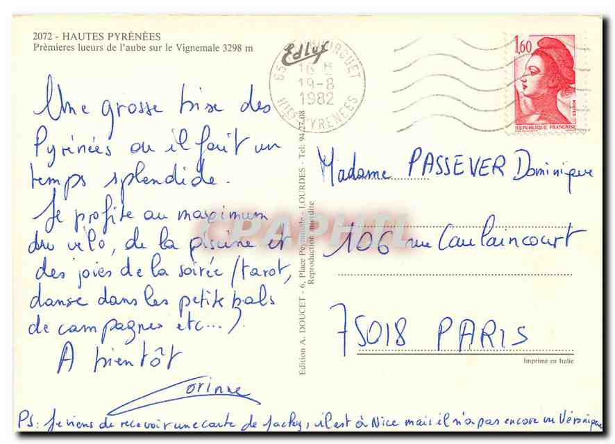 Hautes Pyrénées — Prémiers lueurs de l'aube sur le Vignemale 3298 m — Édition A. Doucet, Lourdes — Back