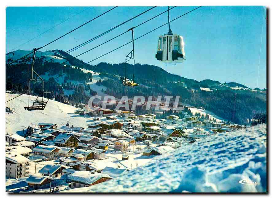 Les Gets (Haute-Savoie) — Ansicht der Station mit Seilbahn des Mont Chéry — Drucker Combier
