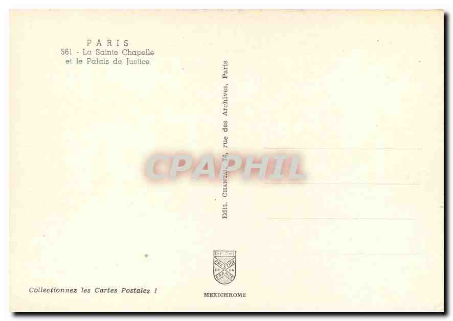 CPM Paris La Sainte Chapelle et le Palais de Justice  — Verso