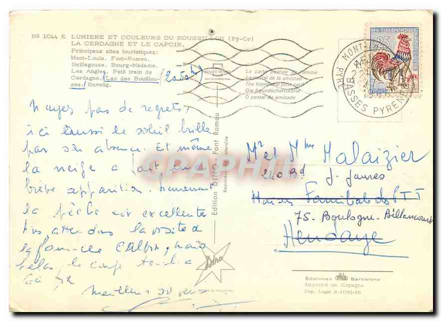 CPM Lumiere et Couleurs du Roussillon Py Or La Cerdagne et le Capcir  — Rückseite