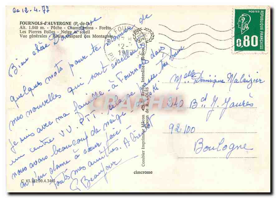 CPM Fournols d'Auvergne P de D Peche Champinons Forets Les Pierres Folles Neige et soleil Vue genera — Verso