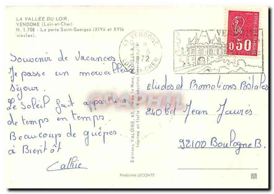 CPM La Vallee du Loir Vendome Loir et Cher La porte Saint Georges  — Rückseite