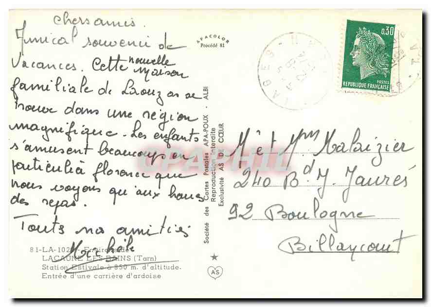 CPM Lacaune les Bains Tarn Station Estivale Entree d'une carriere d'ardoise  — Rückseite