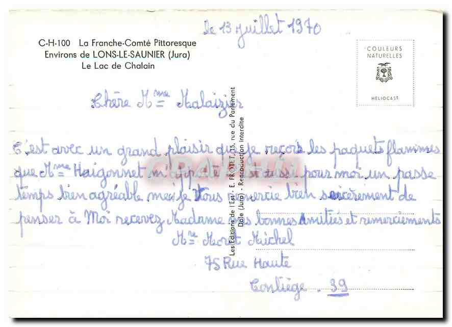 CPM La Franche Comte Pittoresque Environs de Lons Le Saunier Jura Le Lac de Chalain  — Rückseite