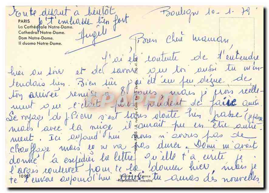 CPM Paris La Cathedrale Notre Dame  — Verso