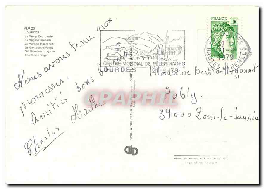 CPM Lourdes La Vierge Couronnee Centenaire de Bernadette — Verso