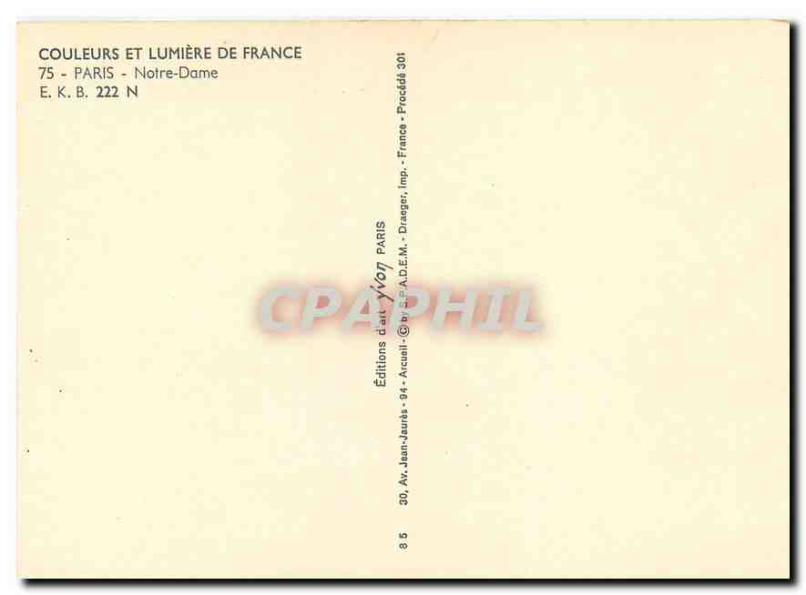 CPM Couleurs et Lumiere de France Paris Notre Dame  — Verso