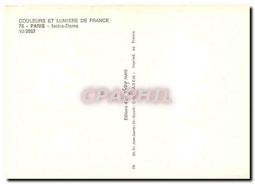 CPM Couleurs et Lumiere de France Paris Notre Dame  — Verso