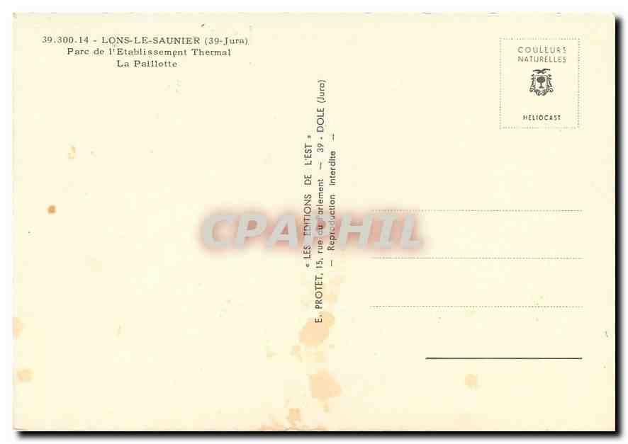 CPM Lons Le Saunier Jura Par de l'Etablissement Thermal La Paillotte  — Rückseite