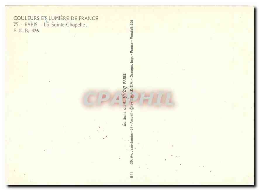 CPM Couleurs et Lumiere de France Paris La Sainte Chapelle  — Verso
