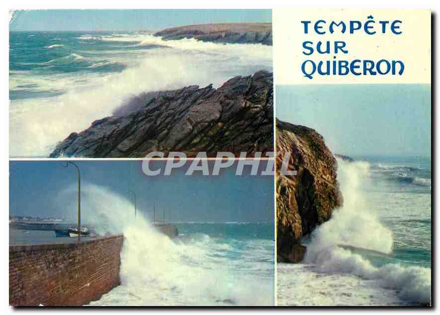 CPM La Bretagne en Couleurs Quiberon Tempete sur la Cote Sauvage et sur la digue 