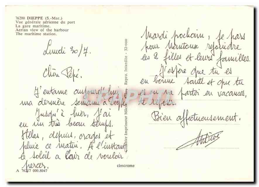 CPM Dieppe S Mar Vue generale aerienne du port La gare maritime  — Rückseite
