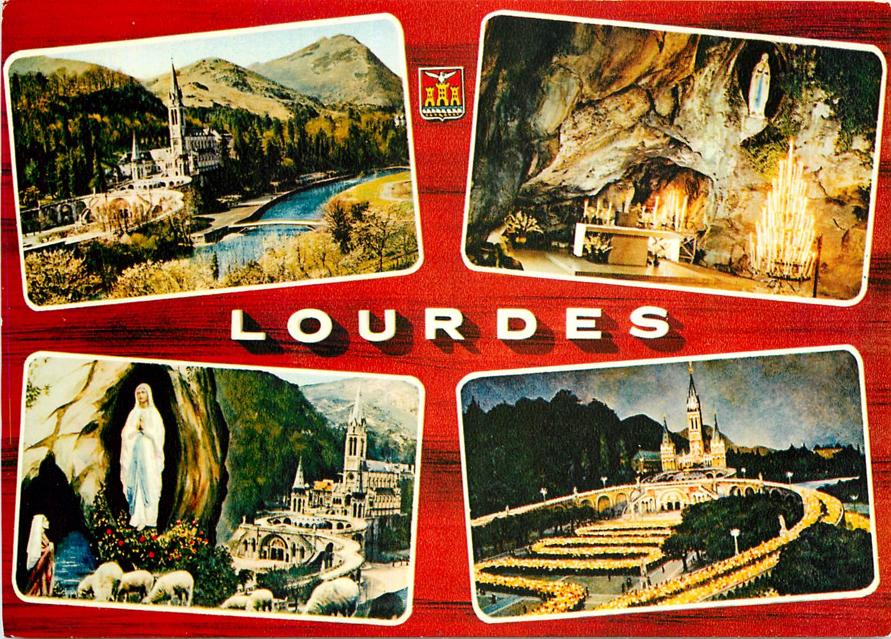 CPM Lourdes la Basilique la Grotte l'Apparition la Procession aux Flambeaux 