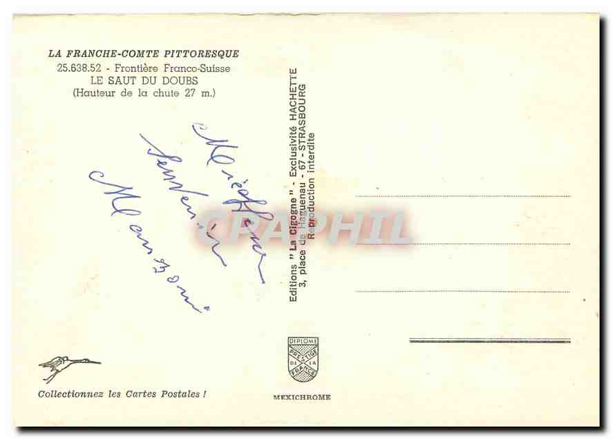 CPM La Franche Comte Pittoresque Frontiere Franco Suisse le Saut du Doubs  — Verso