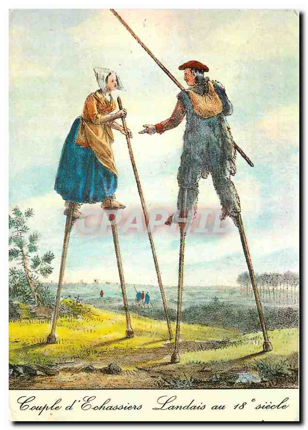 CPM La Lande Vieille Gravure du 18e siecle un Couple d'echassiers Landais dans la Foret au 18e siecl