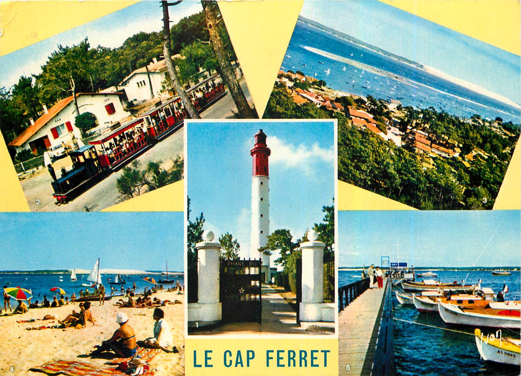 CPM Bassin d'Arcachon le Cap Ferret Gironde le Phare le Petit Train vue generale la Plage et la 