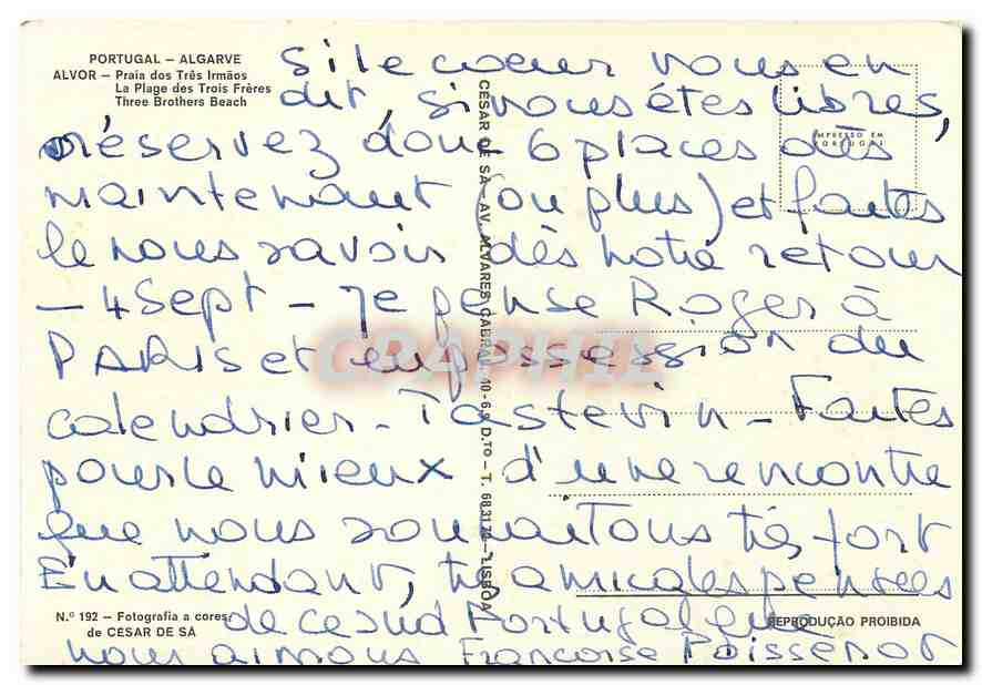 CPM Portugal Algarve Alvor la Plage des Trois Freres  — Back