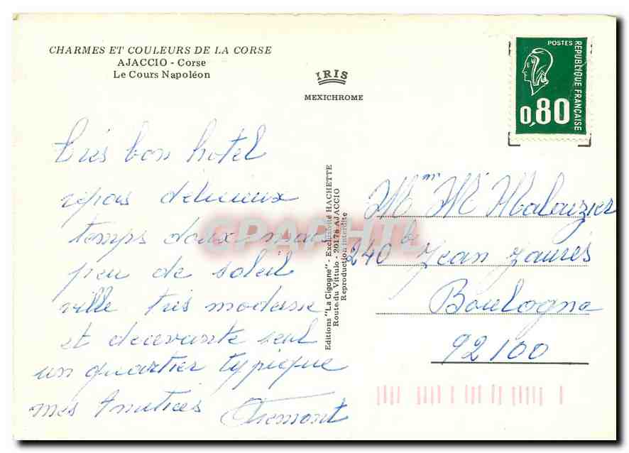 CPM Charmes et Couleurs de la Corse Ajaccio Corse Le Cours Napoleon  — Rückseite