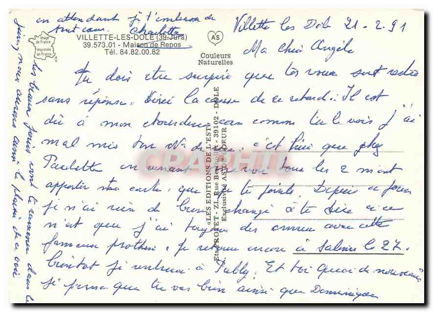CPM Villette les Dole Jura Maison de Repos  — Back
