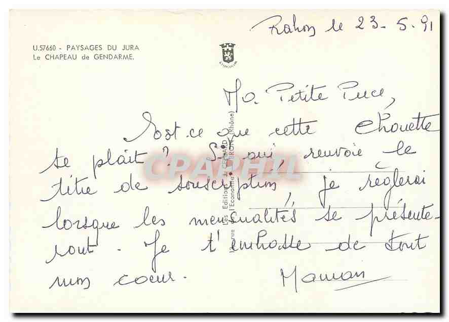 CPM Paysages du Jura Le Chapeau de Gendarme  — Rückseite