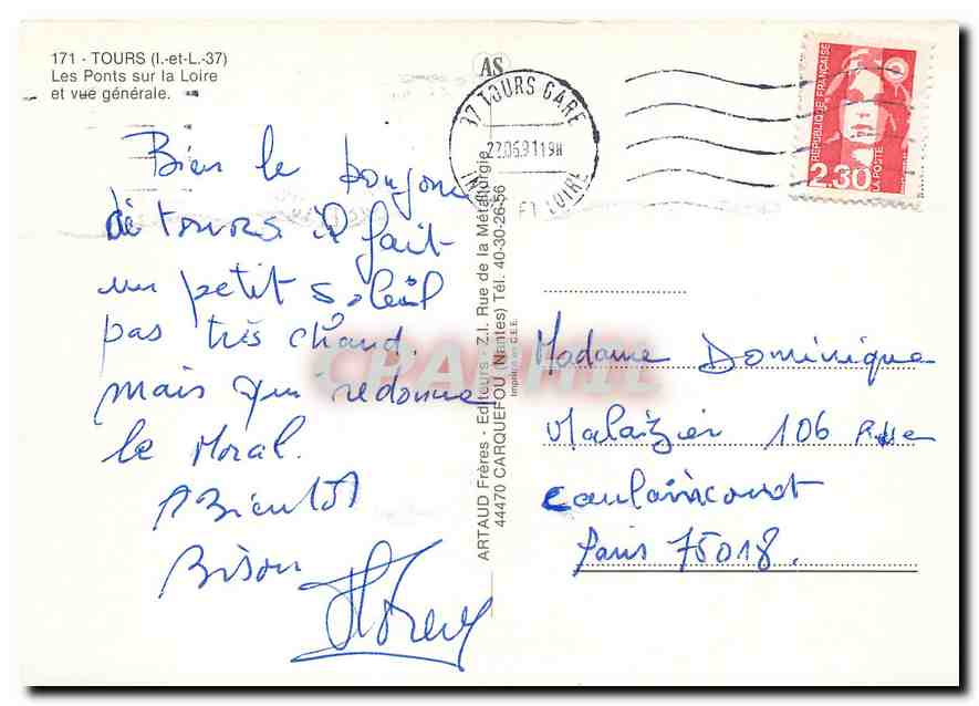 CPM Tours I et L Les Ponts sur la Loire et vue generale  — Rückseite