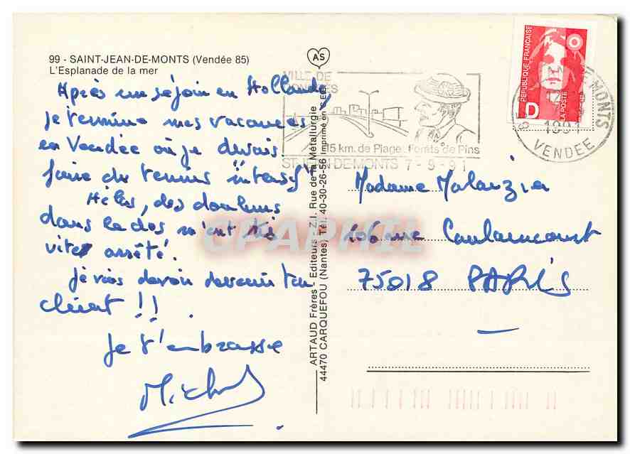 CPM Saint Jean de Monts Vendee L'Esplanade de la Mer  — Rückseite