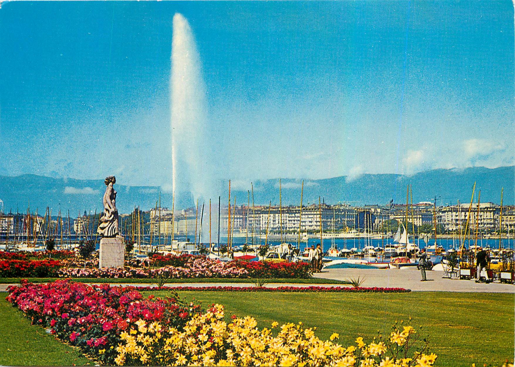 CPM Geneve La Statue de la Brise et le Jet d'Eau 