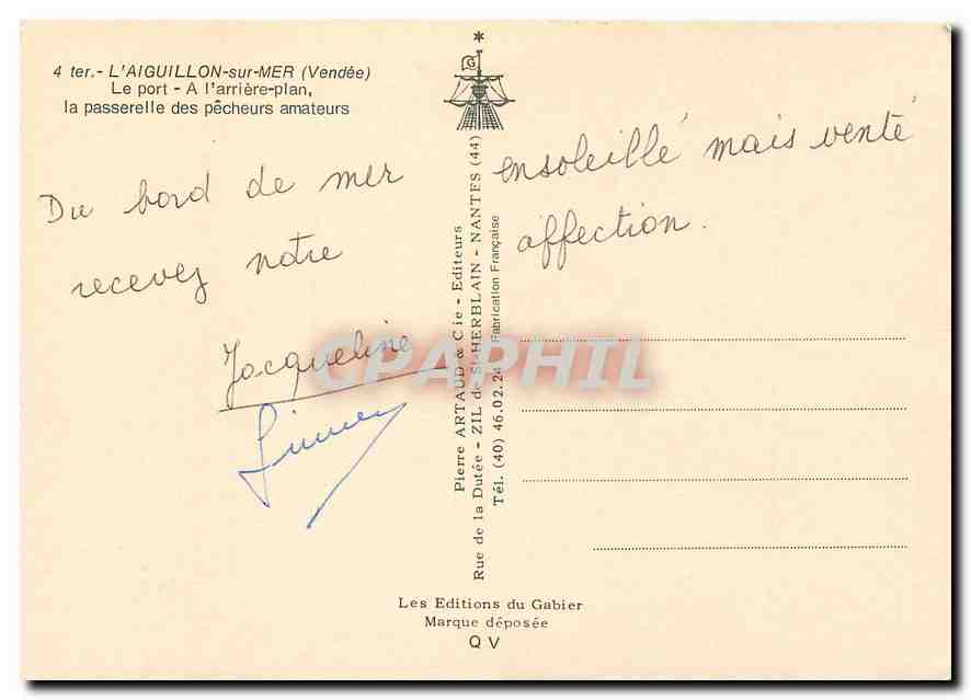 CPM L'Aiguillon sur Mer Vendee Le port a l'arriere plan la passerelle des pecheurs amateurs Peche Ba — Back