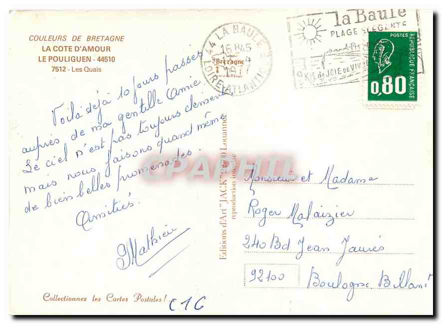 CPM Couleurs de Bretagne La Cote d'Amour Le Pouliguen Les Quais  — Back