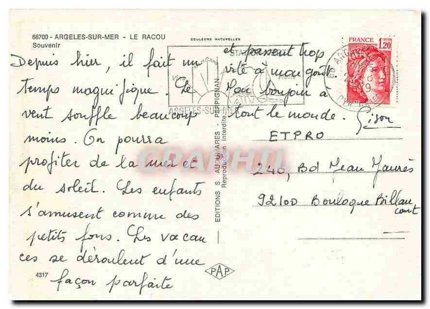 CPM Argeles sur Mer Le Racou Souvenir  — Rückseite