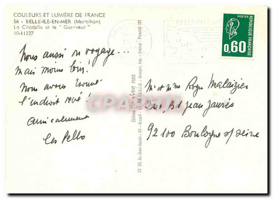 Belle-Île-en-Mer — La Citadelle et le "Guerveur" — Éditions Vivon — Rückseite