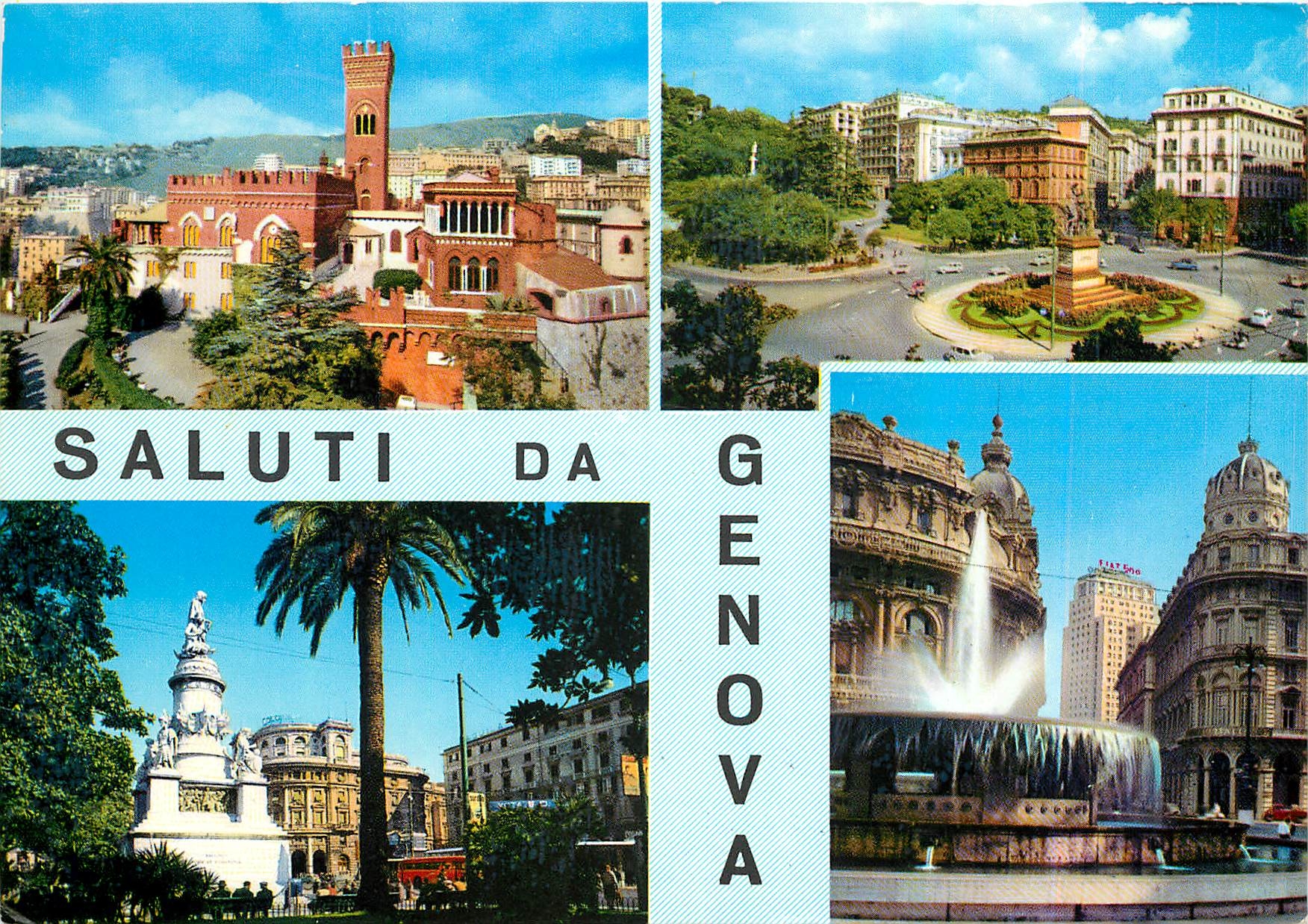 CPM Genova Castello D'Albertis Piazza Corvetto Monumento a C Colombo Piazza de Ferrari 